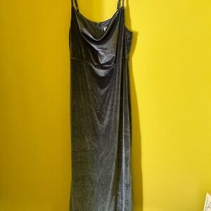 Anthropologie BHLDN Velvet Cowl Neck Slip Gown in Slate Blue Gray formal